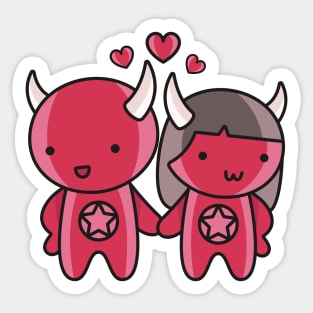 Kawaii Cute Little Devil Couple Sticker